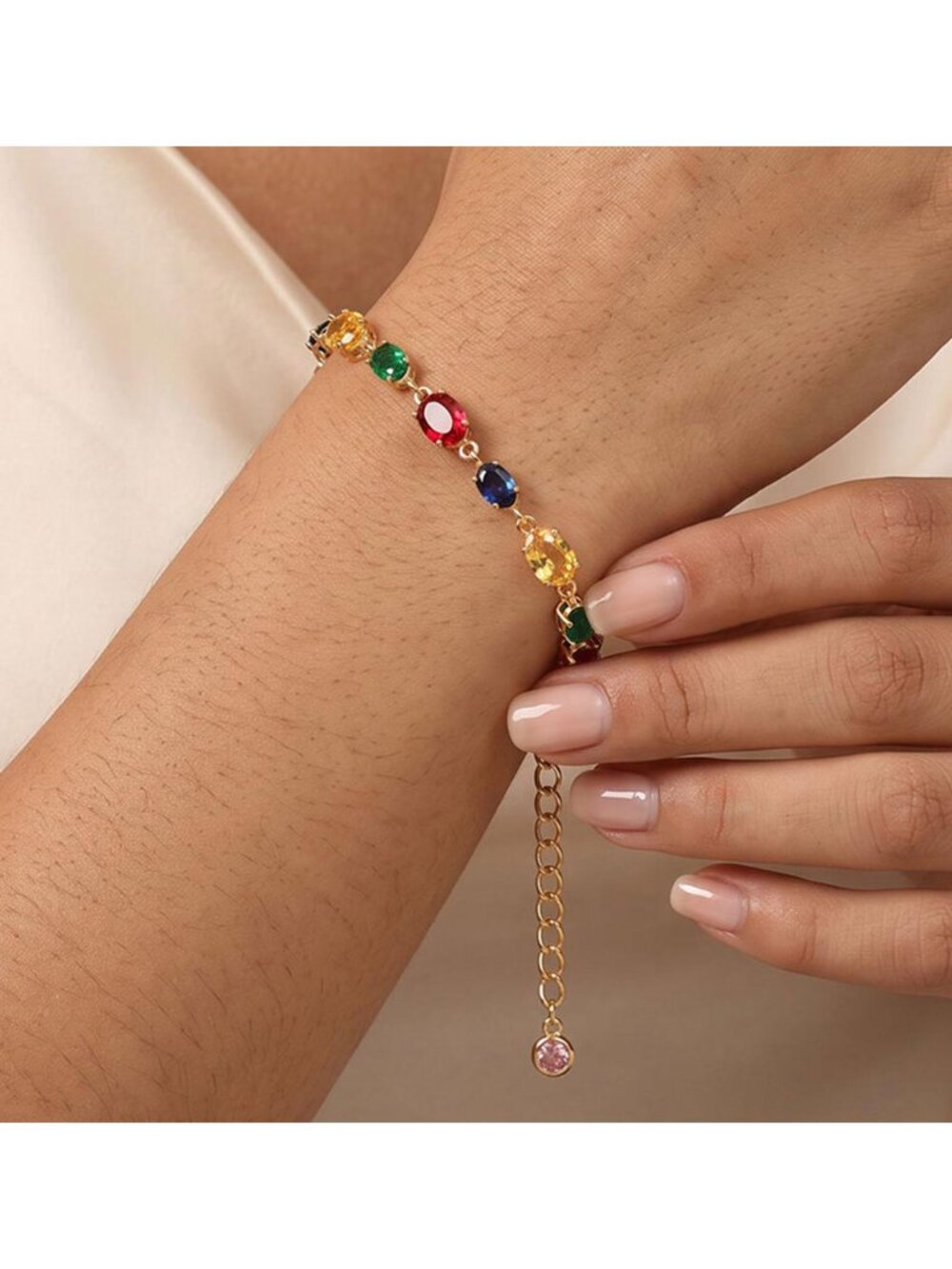 Tigerstars Multi Color Mixed Shape Gem Link Bracelet